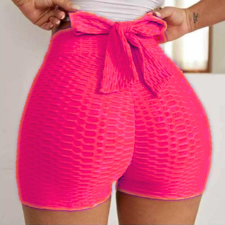 Jacquard Tie-Waist Yoga Bubble Shorts