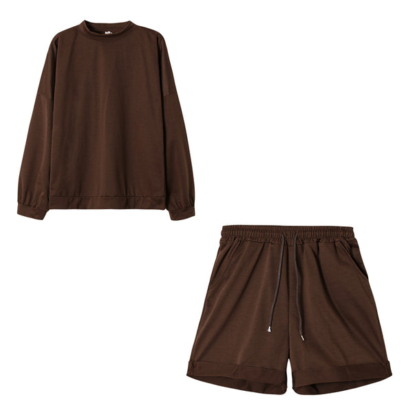 Two-Piece Suit Of Round Neck Top And Loose Shorts