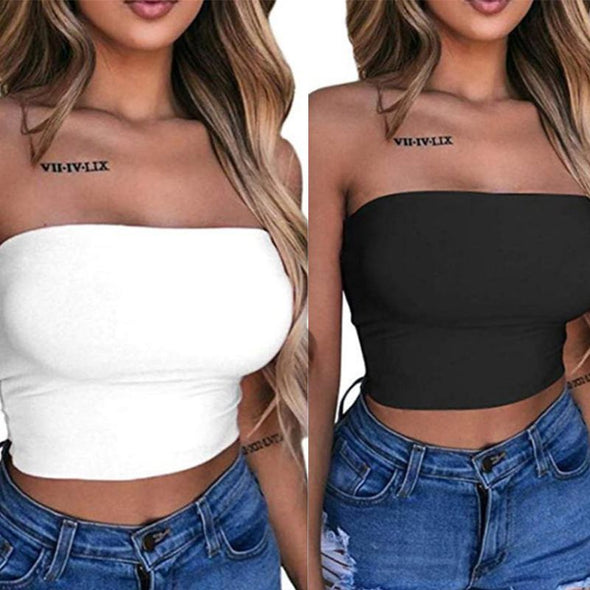 Women's solid color sexy slim tube top T-shirt