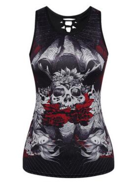 New Women Fitness Sporting Sleeveless Tank Top 3D Flower Skull