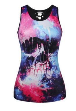 New Women Fitness Sporting Sleeveless Tank Top 3D Flower Skull