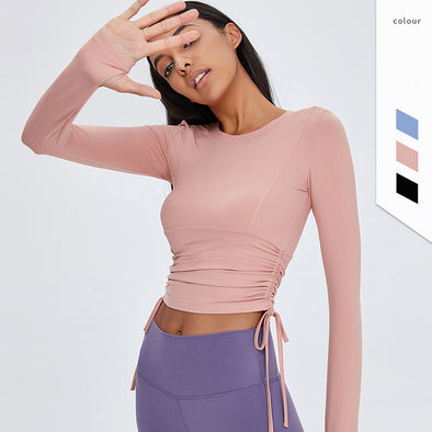 Nude tight-fitting long-sleeved fitness top