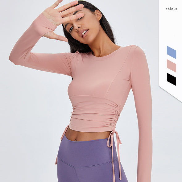 Nude tight-fitting long-sleeved fitness top