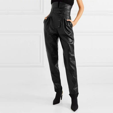 High waist Leather Tapered Pants