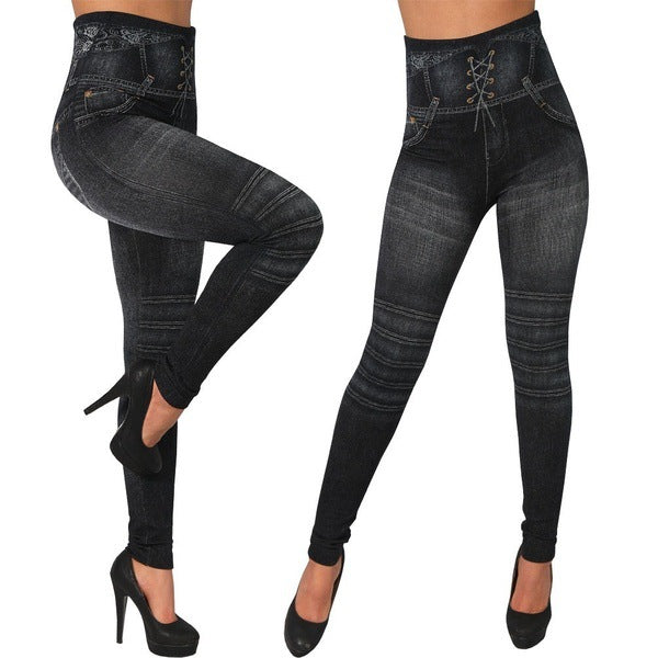 Seamless Faux Denim Cutout Leggings