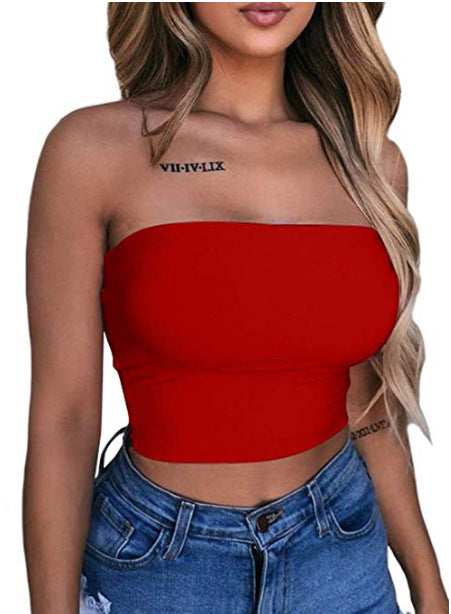 Women's solid color sexy slim tube top T-shirt