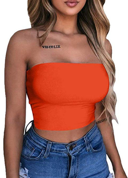 Women's solid color sexy slim tube top T-shirt