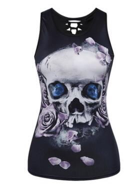 New Women Fitness Sporting Sleeveless Tank Top 3D Flower Skull