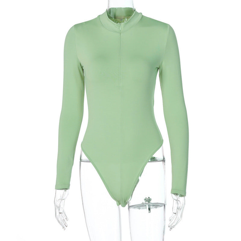 Zip-Front Slim Long-Sleeve Jumpsuit