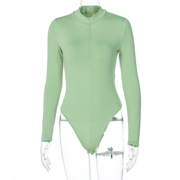 Women's Zipper Long-Sleeved Slim Jumpsuit