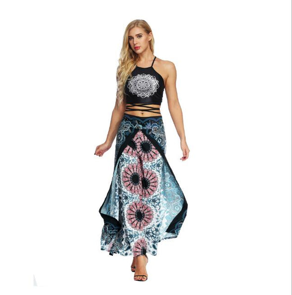 Women's Wide Leg Boho Yoga Harem Pants Comfy Gypsy Hippie Indian Thailand Bohemian Palazzo Pants Smocked Waist Aladdin Trousers