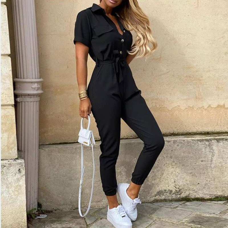Belted Print Active Jumpsuit