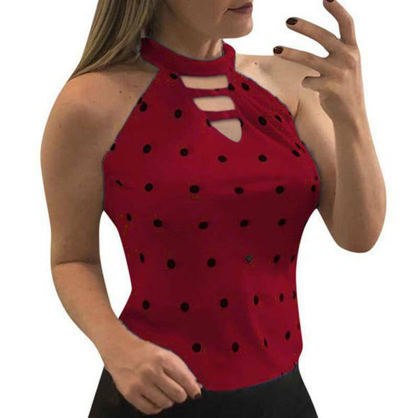 Polka Dot Print Halter Slim Tank Top