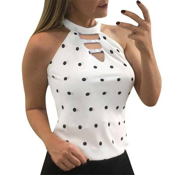 Polka Dot Print Halter Slim Tank Top