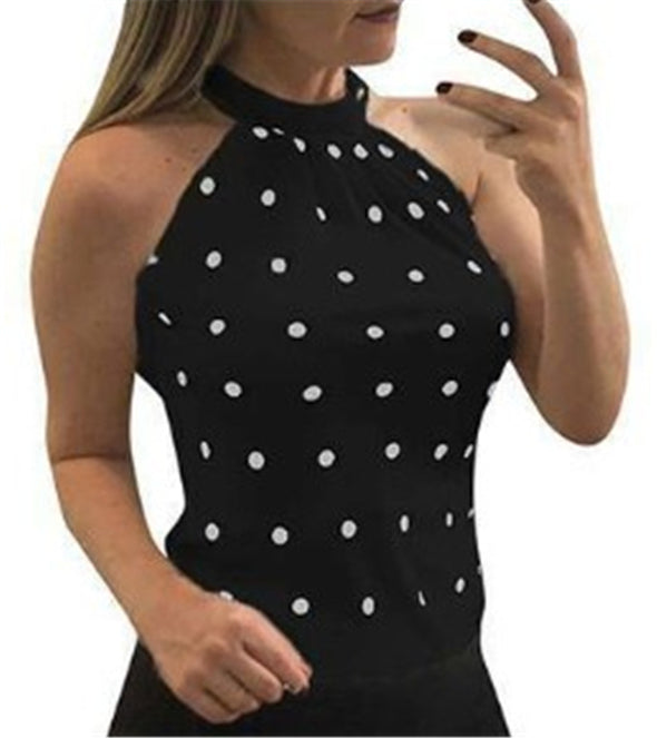 Polka Dot Print Halter Slim Tank Top