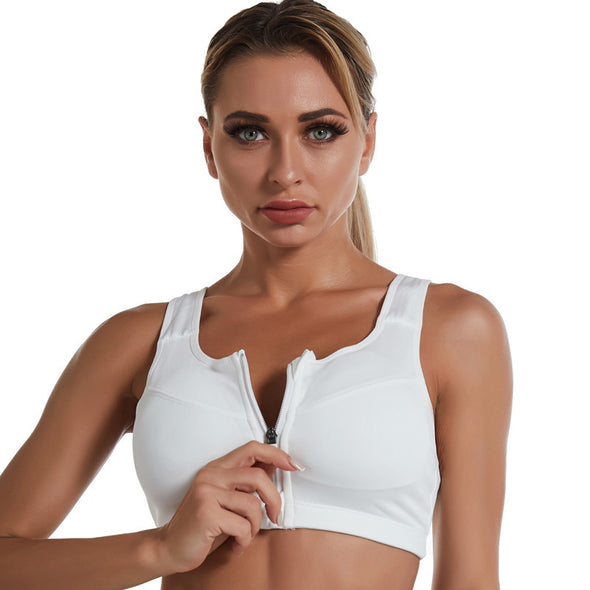 Shockproof Front Zipper And No Steel Ring Sports Bra