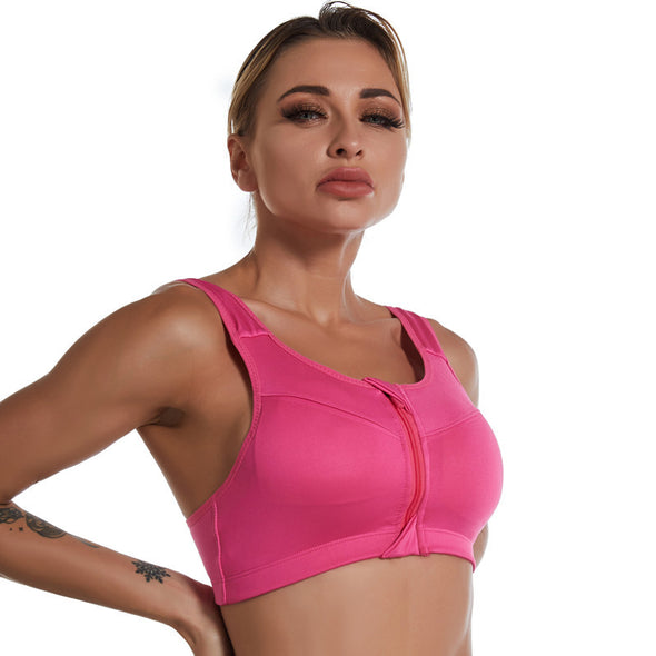 Shockproof Front Zipper And No Steel Ring Sports Bra