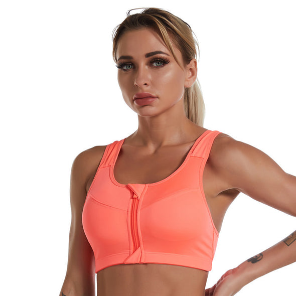Shockproof Front Zipper And No Steel Ring Sports Bra