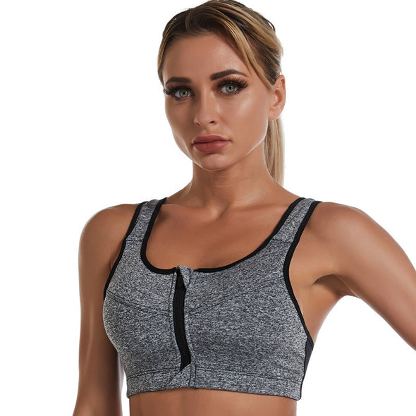 Shockproof Front Zipper And No Steel Ring Sports Bra