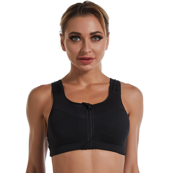 Shockproof Front Zipper And No Steel Ring Sports Bra