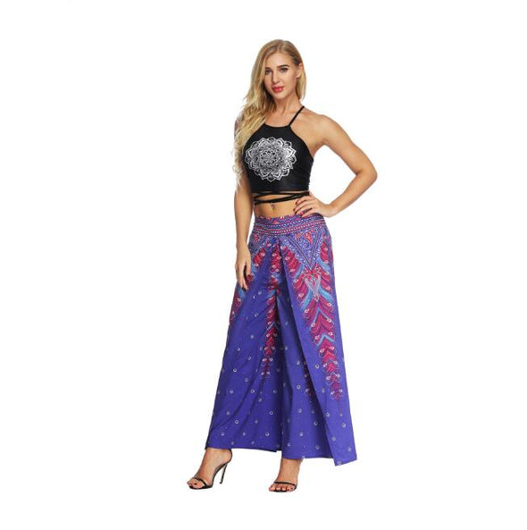 Women's Wide Leg Boho Yoga Harem Pants Comfy Gypsy Hippie Indian Thailand Bohemian Palazzo Pants Smocked Waist Aladdin Trousers