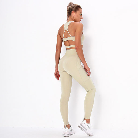 Women's Beauty Back Striped Pocket Yoga Set
