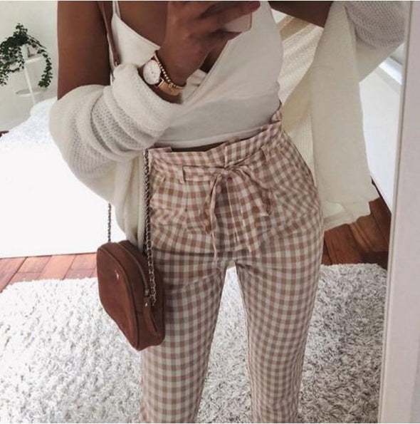 Women's Casual Pencil Plaid Pants
