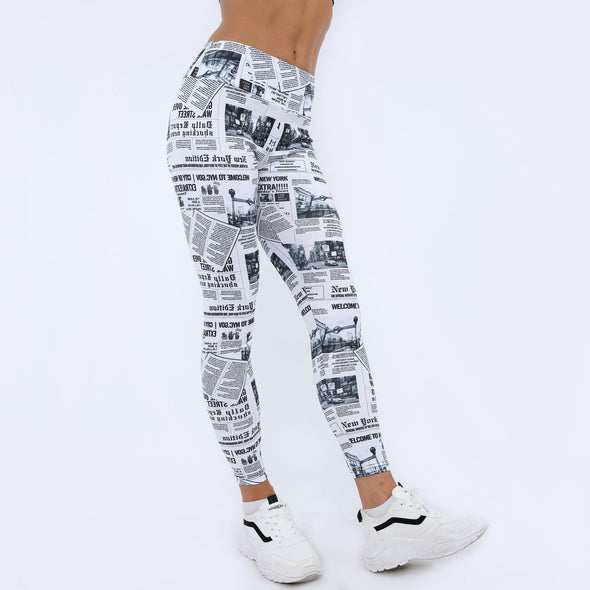 Women's Digital Newspaper Print Honey Peach Yoga Pants