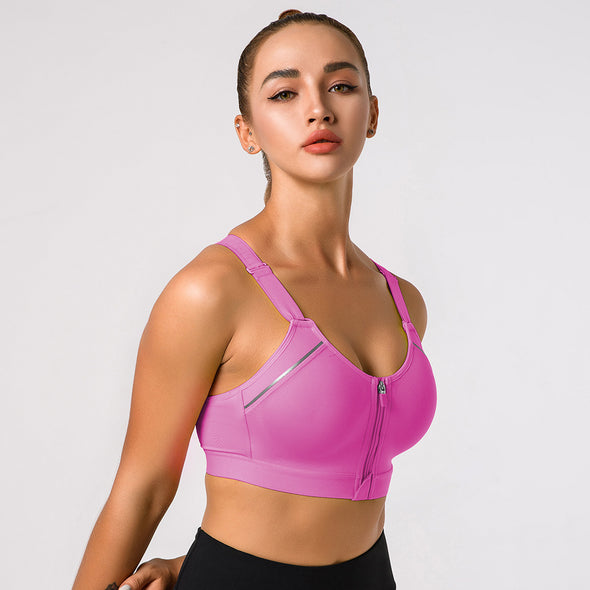 Women Shockproof Sports Bra With Front Zipper