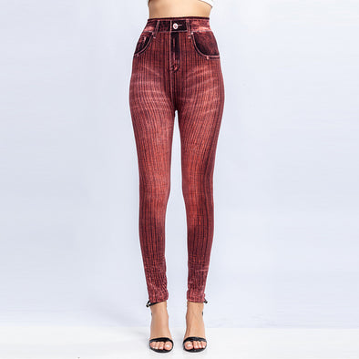 Vertical Stripes Imitation Denim Leggings