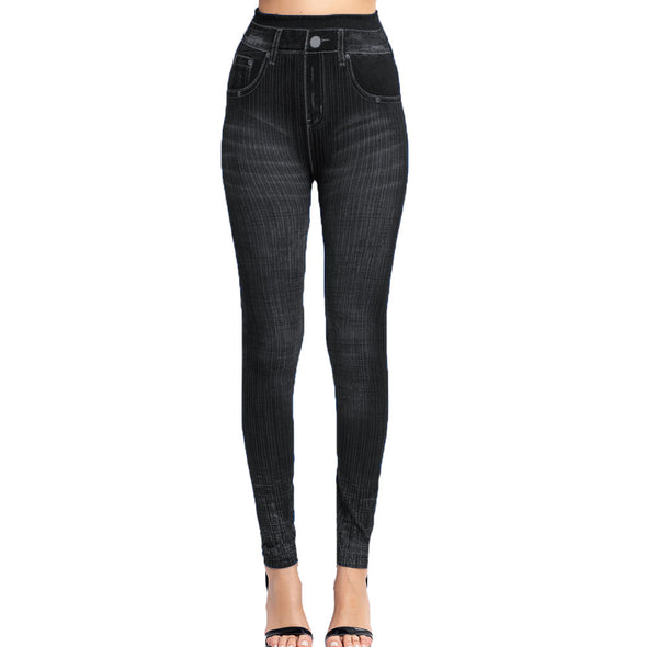 Vertical Stripes Imitation Denim Leggings