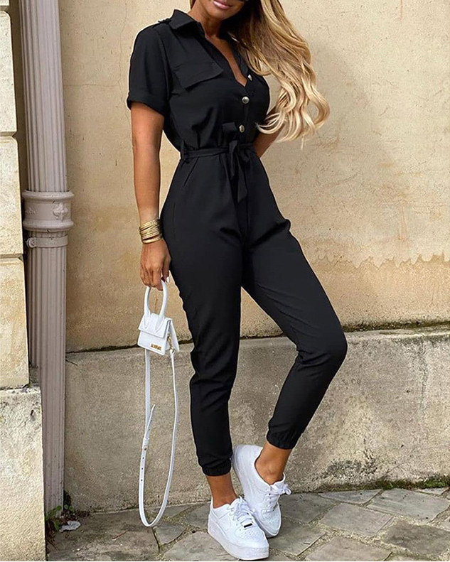 Belted Print Active Jumpsuit