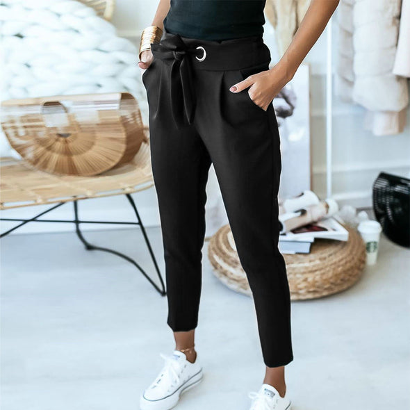 Casual, High-Waisted, Strappy Nine-Point Trousers