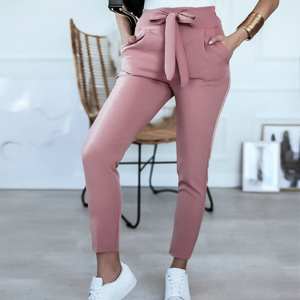 Casual, High-Waisted, Strappy Nine-Point Trousers