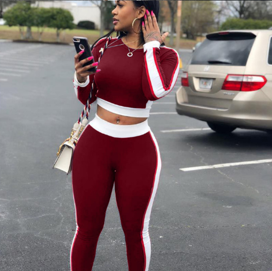 Long sleeve sexy tight sportswear two-piece