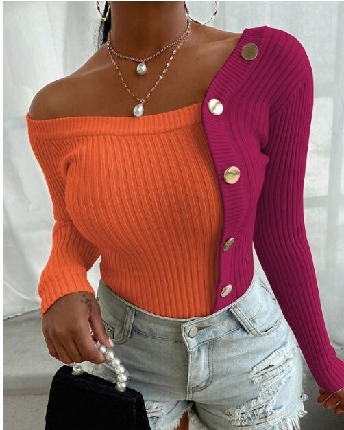 Women's Stitching Button Threaded Top