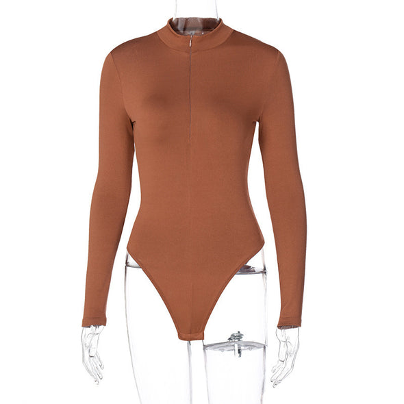 Women's Zipper Long-Sleeved Slim Jumpsuit