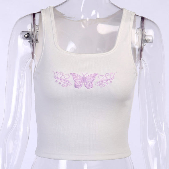 Embroidered Butterfly Sexy Tank Top