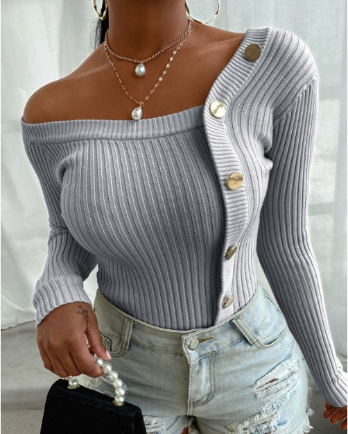 Women's Stitching Button Threaded Top