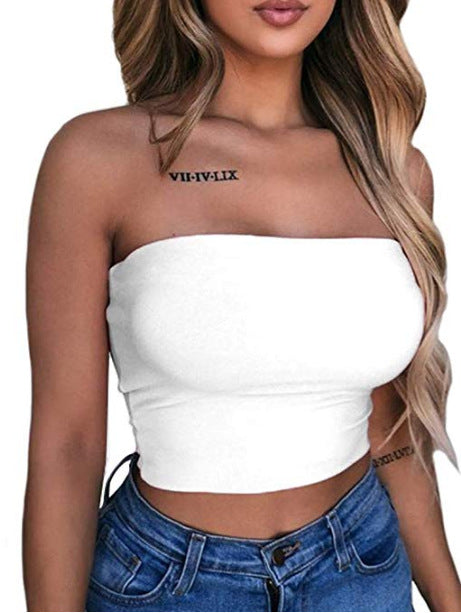 Women's solid color sexy slim tube top T-shirt
