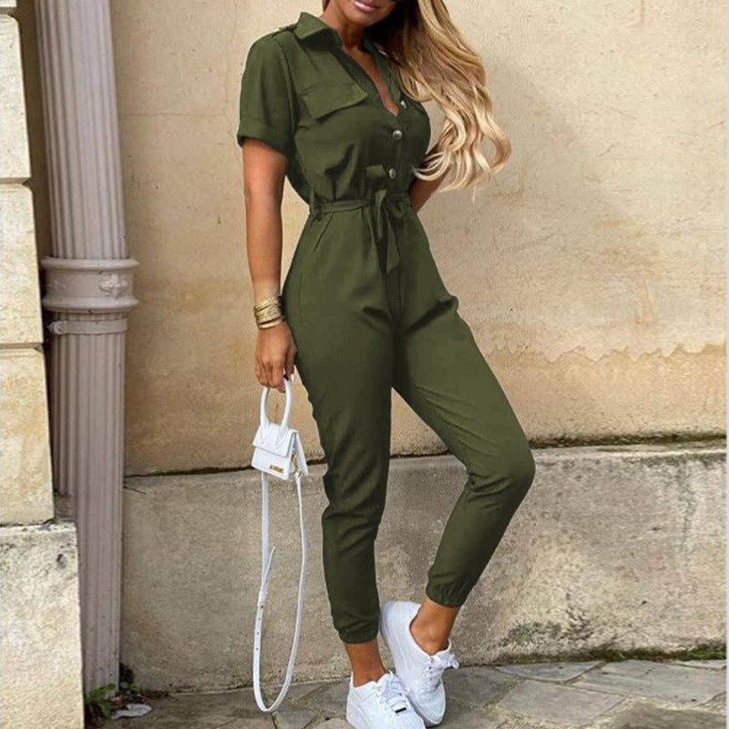 Belted Print Active Jumpsuit