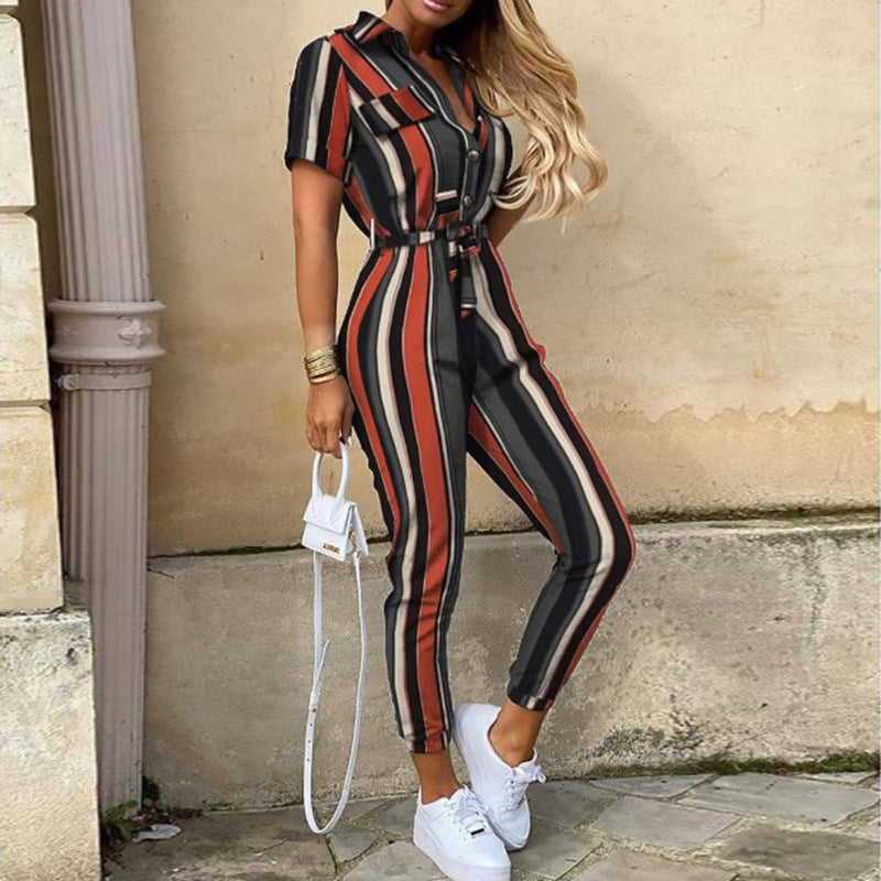 Belted Print Active Jumpsuit