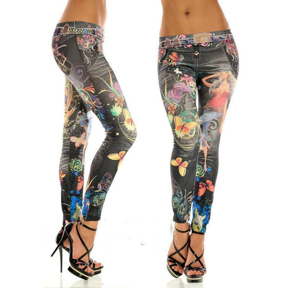 Women's Imitation Denim Decorative Leggings