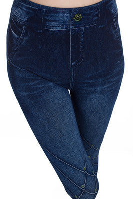 Seamless Faux Denim Cutout Leggings