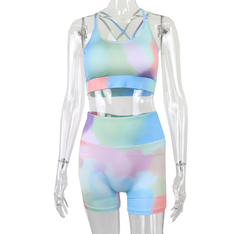 Printed Vest & Hip-Lift Shorts Set