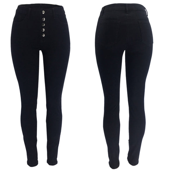 Multi-button chic high-rise skinny long jeans