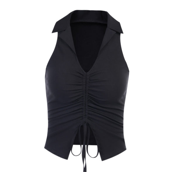 Lace-up collar sleeveless top