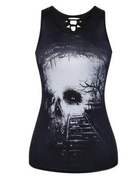 New Women Fitness Sporting Sleeveless Tank Top 3D Flower Skull