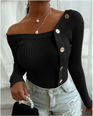 Women's Stitching Button Threaded Top