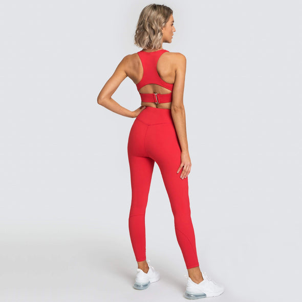 Women's Solid Color Yoga Suit with Back Buckle